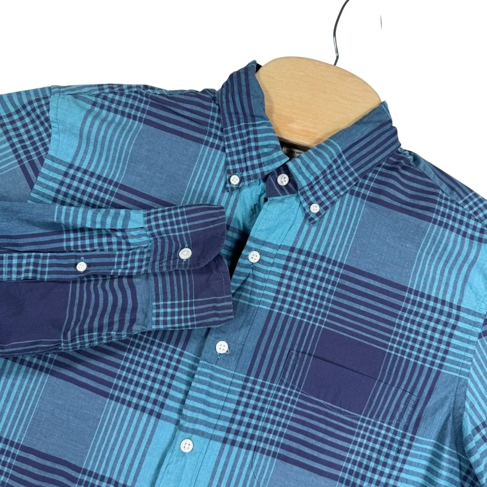 J Crew Shirt Mens M Short Blue Plaid Slim Fit Long Sleeve Button‎ Down Classic